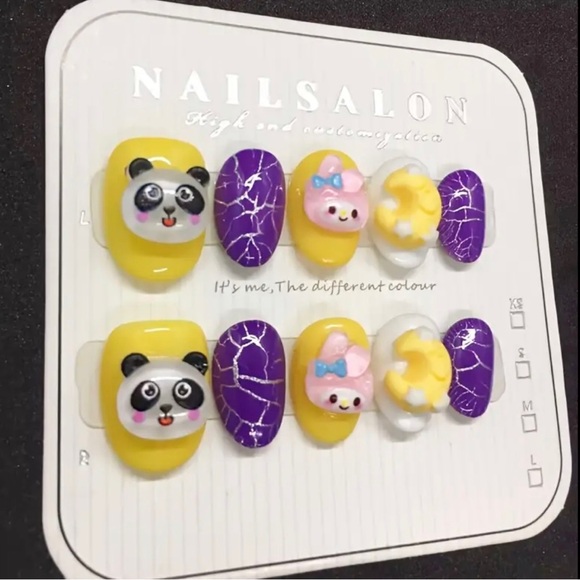 3D press-on charm nails My Melody panda moon charms (Nail Glue Included!) - Picture 3 of 6